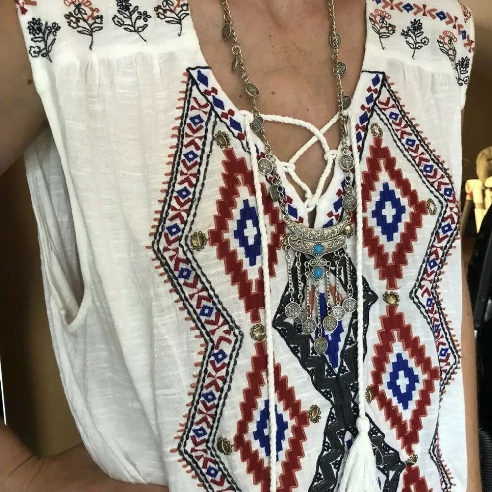 Free People boho embroidered festival tank top S hippie retro vintage open back